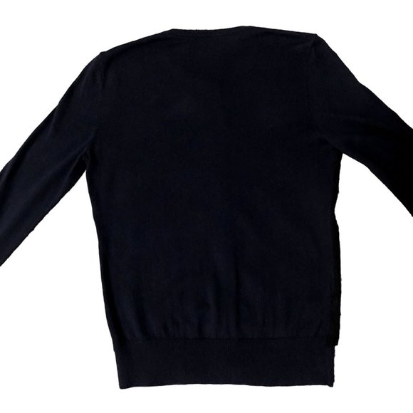 Ann Taylor Cardigan Sweater Womens S Used Navy with Black Lace Front - Picture 5 of 15